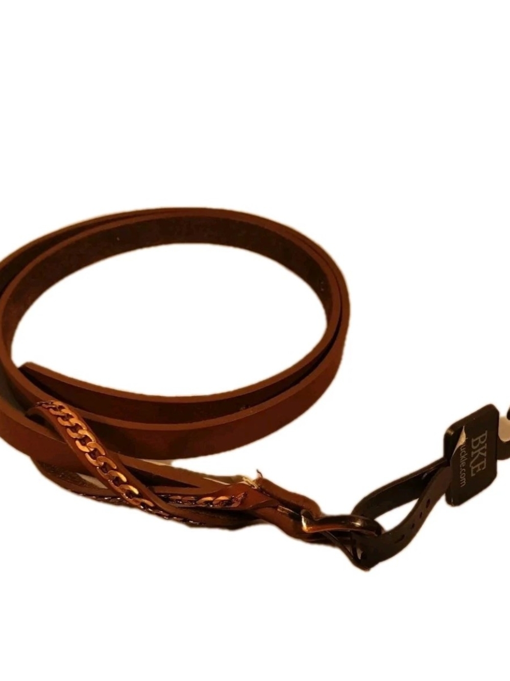 BKE brand Brown Leather Wrap Belt with Weave Accent